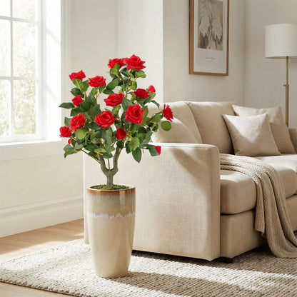 Artificial Flower Tree Set of 2, Fake Shrub Plants with Spikes