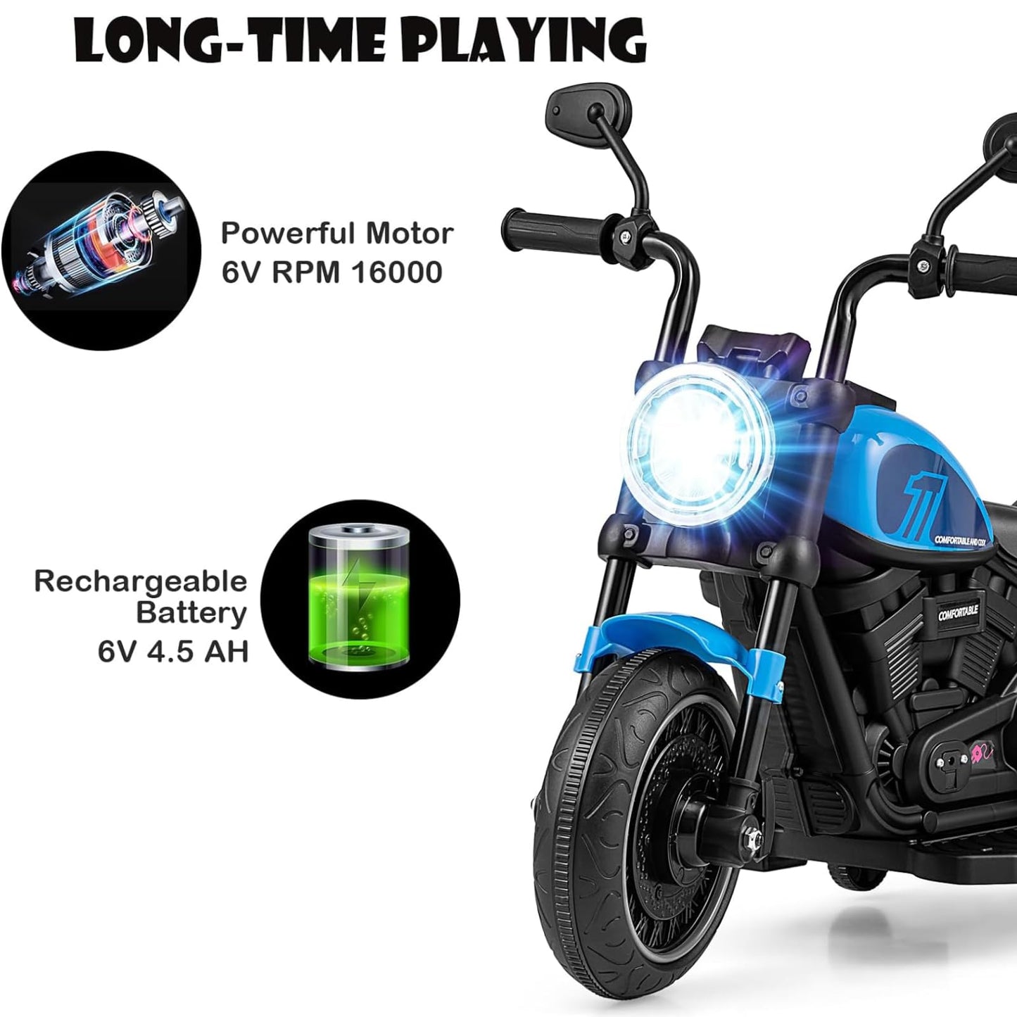 6V Kids Ride On Motorcycle with Training Wheels and Headlight for Toddlers