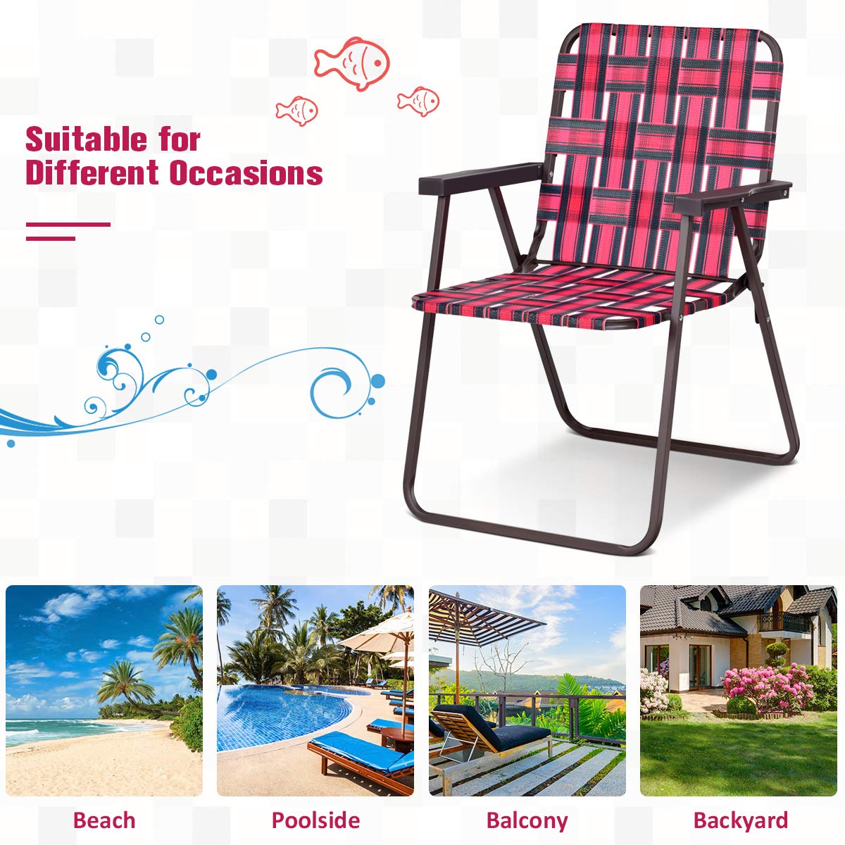 6 PCS Folding Lightweight Beach Camping Chair with Armrest