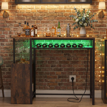 Rectangular Bar Table with RGB Light and 8-Bottle Wine Rack