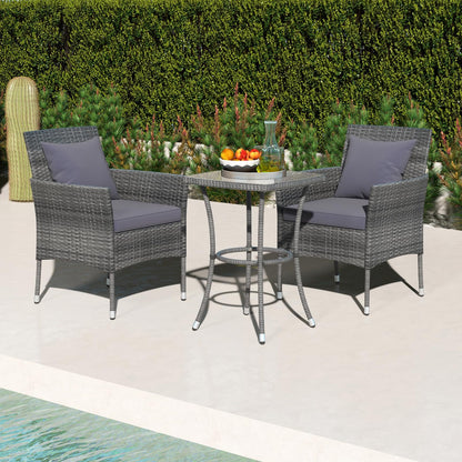 3-Piece PE Rattan Furniture Set with 2 Cushioned Chairs and Tempered Glass Table
