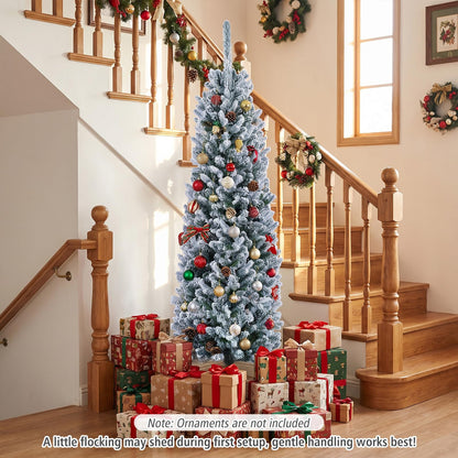 5/6FT Pre-Lit Christmas Tree, Artificial Frosted Hinged