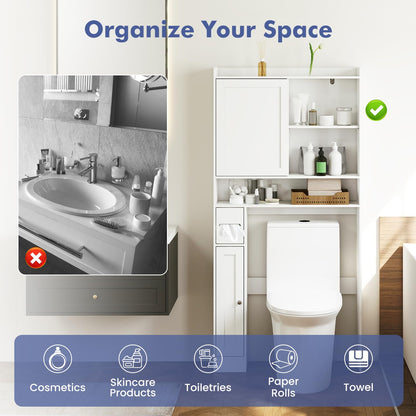Over-the-Toilet Storage Cabinet Standing Toilet Rack with Sliding Door