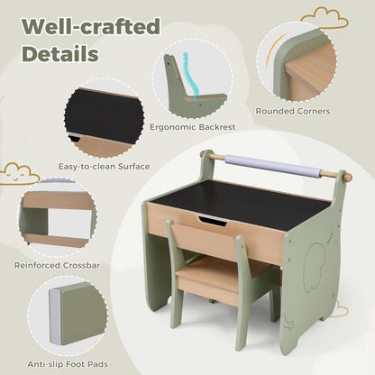 Kids Art Table and Chair Set with Paper Roll for Drawing
