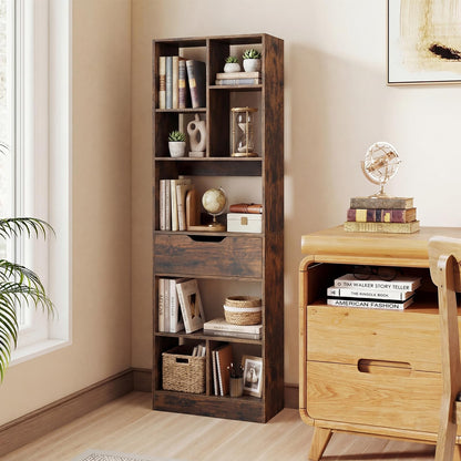 Bookcase with Drawer, Tall Freestanding Bookshelf