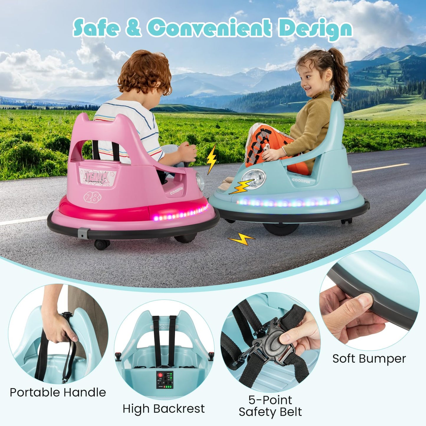 12V Kids Ride On Bumper Car with Dual Joysticks and 5 Light Effects