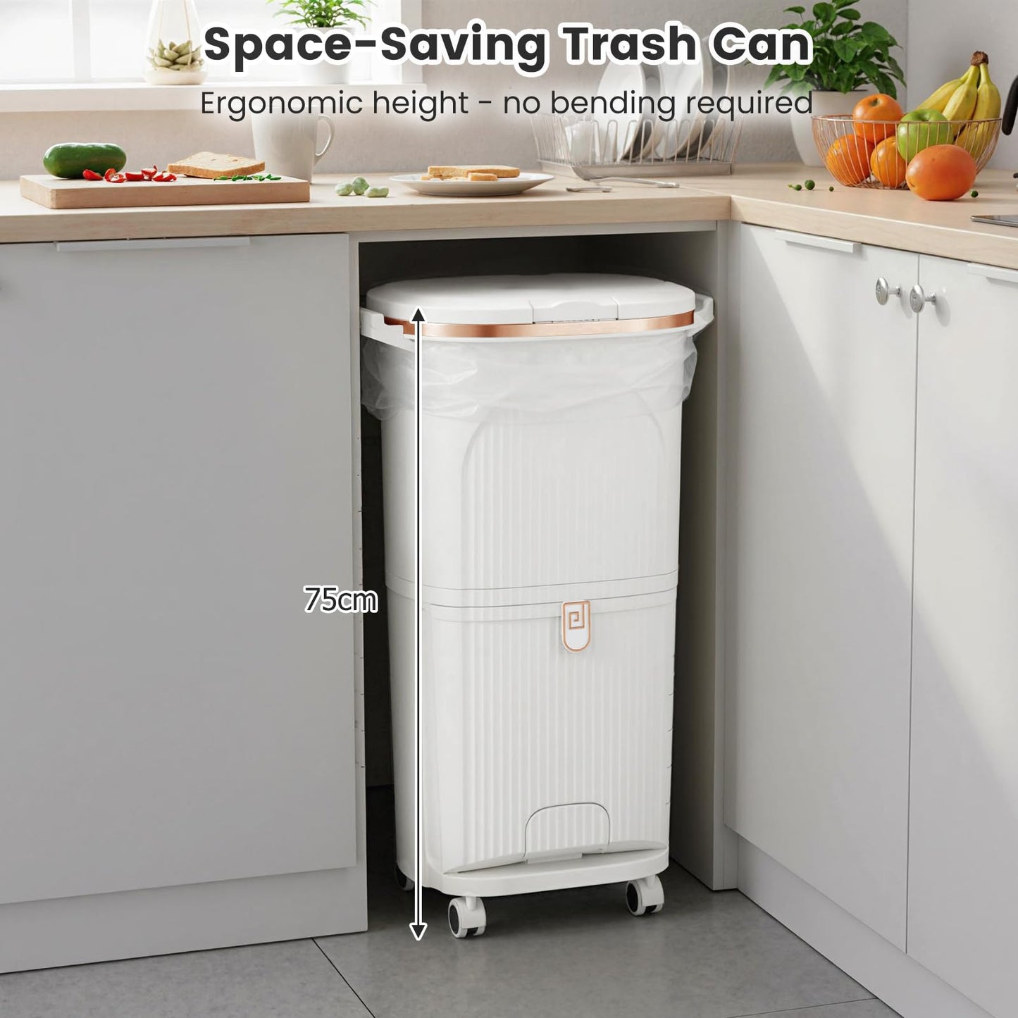 Recycling Bins, 38L Dry and Wet Separation Trash Can with 3 Compartments