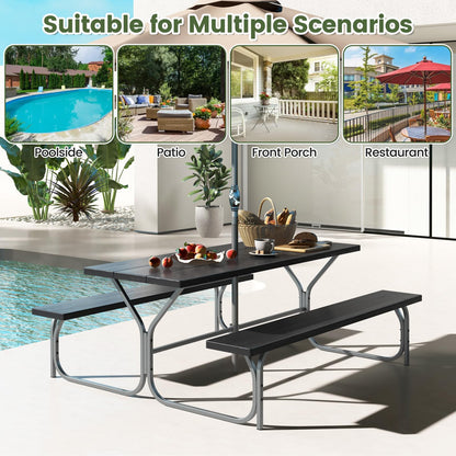 8 Seater Outdoor Heavy Duty Picnic Table and Bench Set with Umbrella Hole