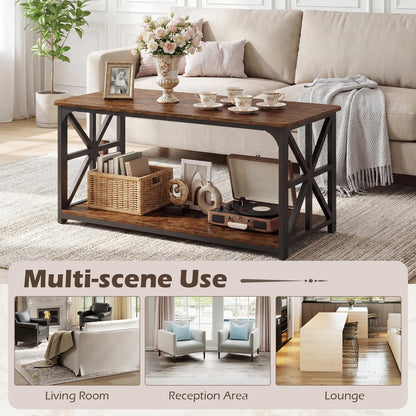 Coffee Table Industrial Farmhouse Accent Table with Open Storage Shelf