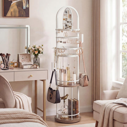 Jewelry Organizer Stand, 360° Rotating Floor Standing Jewelry Storage Rack with Earring Necklace Holders