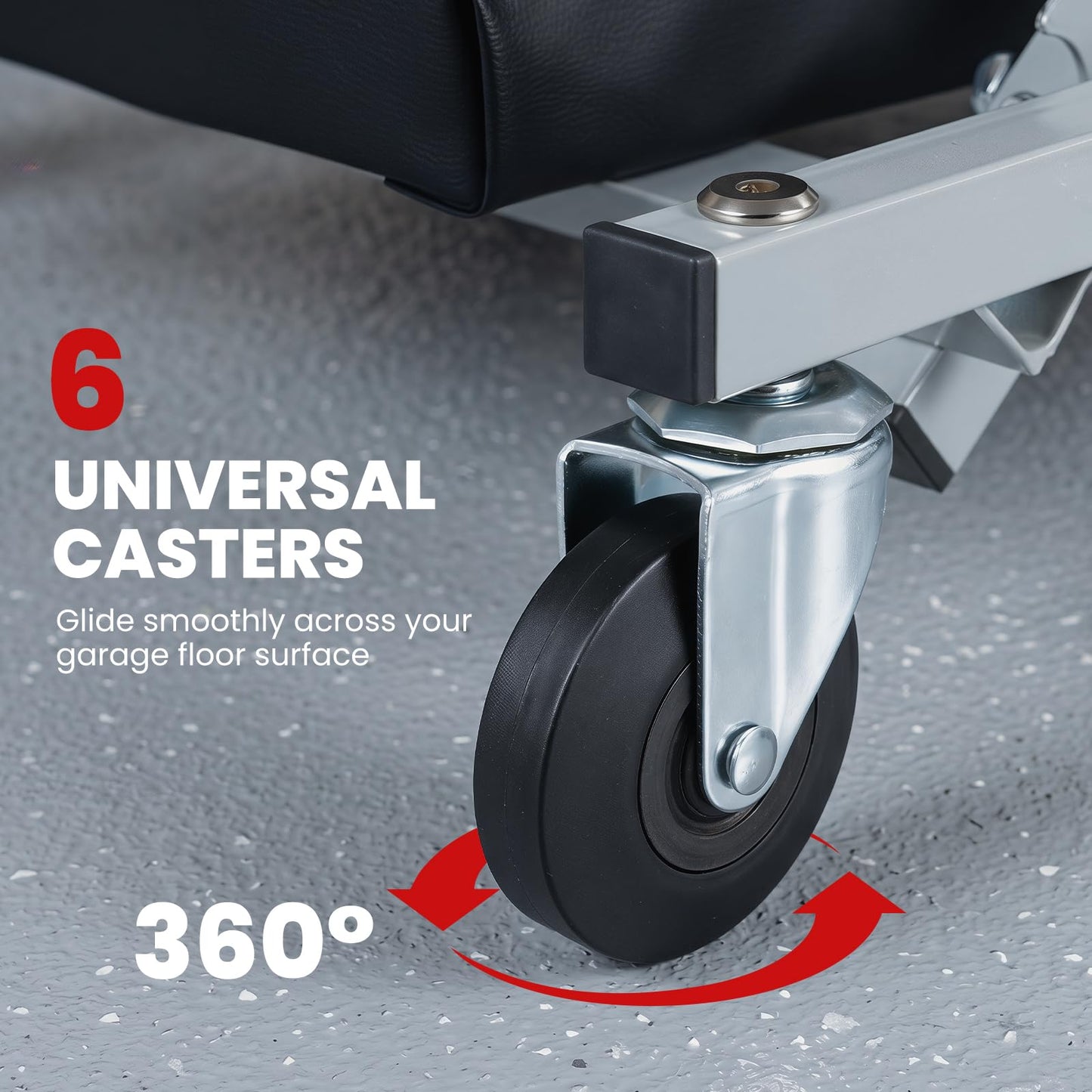 6 Rotatable Wheels, Z-Creeper Seat, Padded Mechanics Creeper Stool