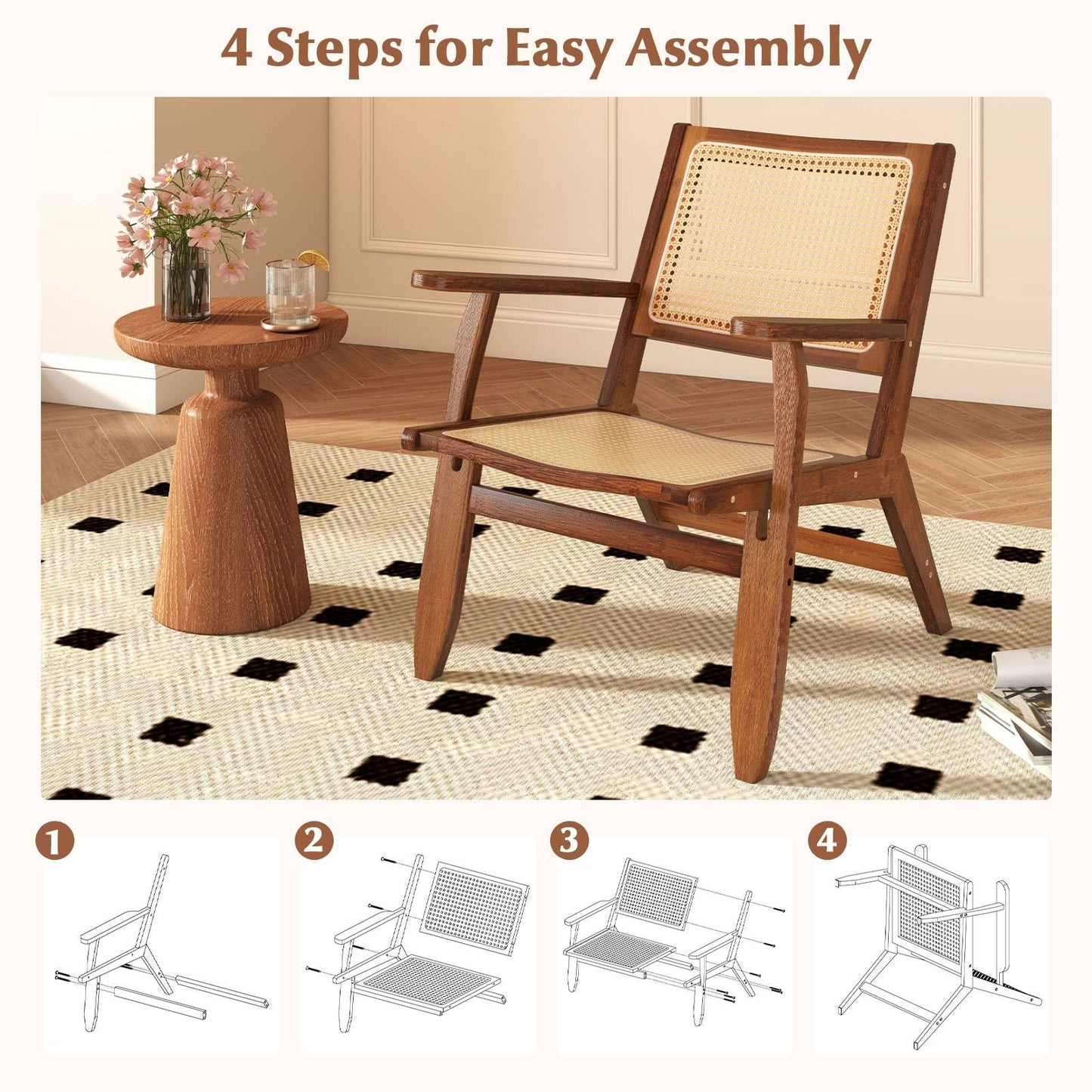 Rattan Accent Chair Mid-Century Modern Comfy Lounge Armchair