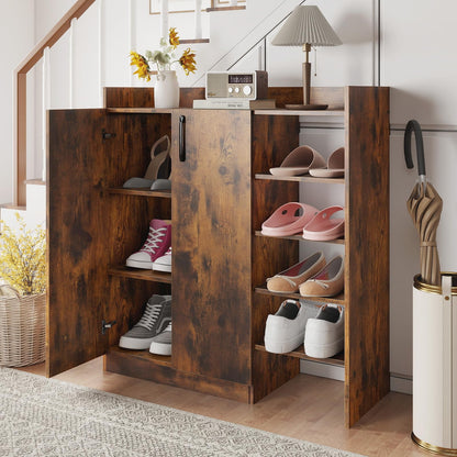 Shoe Storage Organizer with 2 Adjustable Inner Shelves and 4 Open Shelves