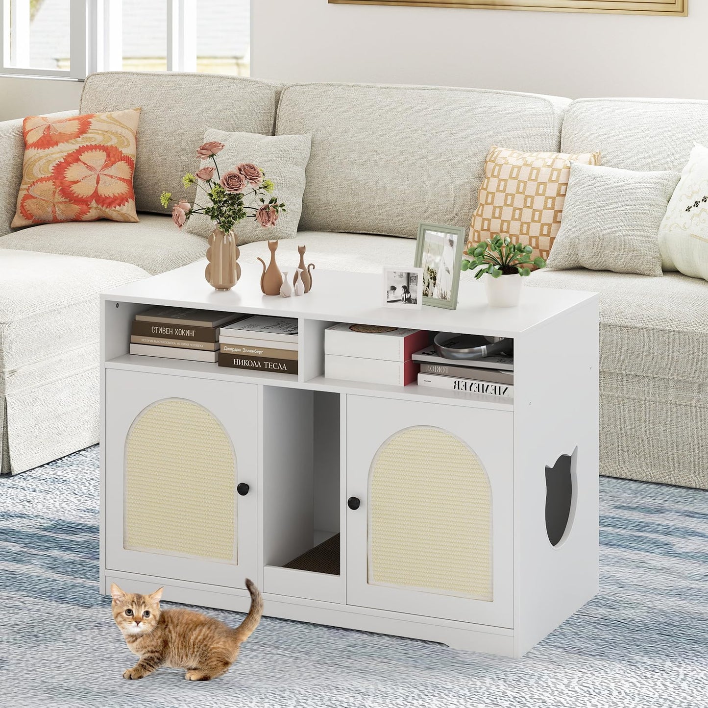 Indoor Cats Wooden Hidden Litter Box Furniture with Storage