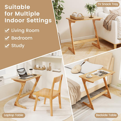 Z Shaped Bamboo Sofa Side End Couch Table for Snacks and Drinks