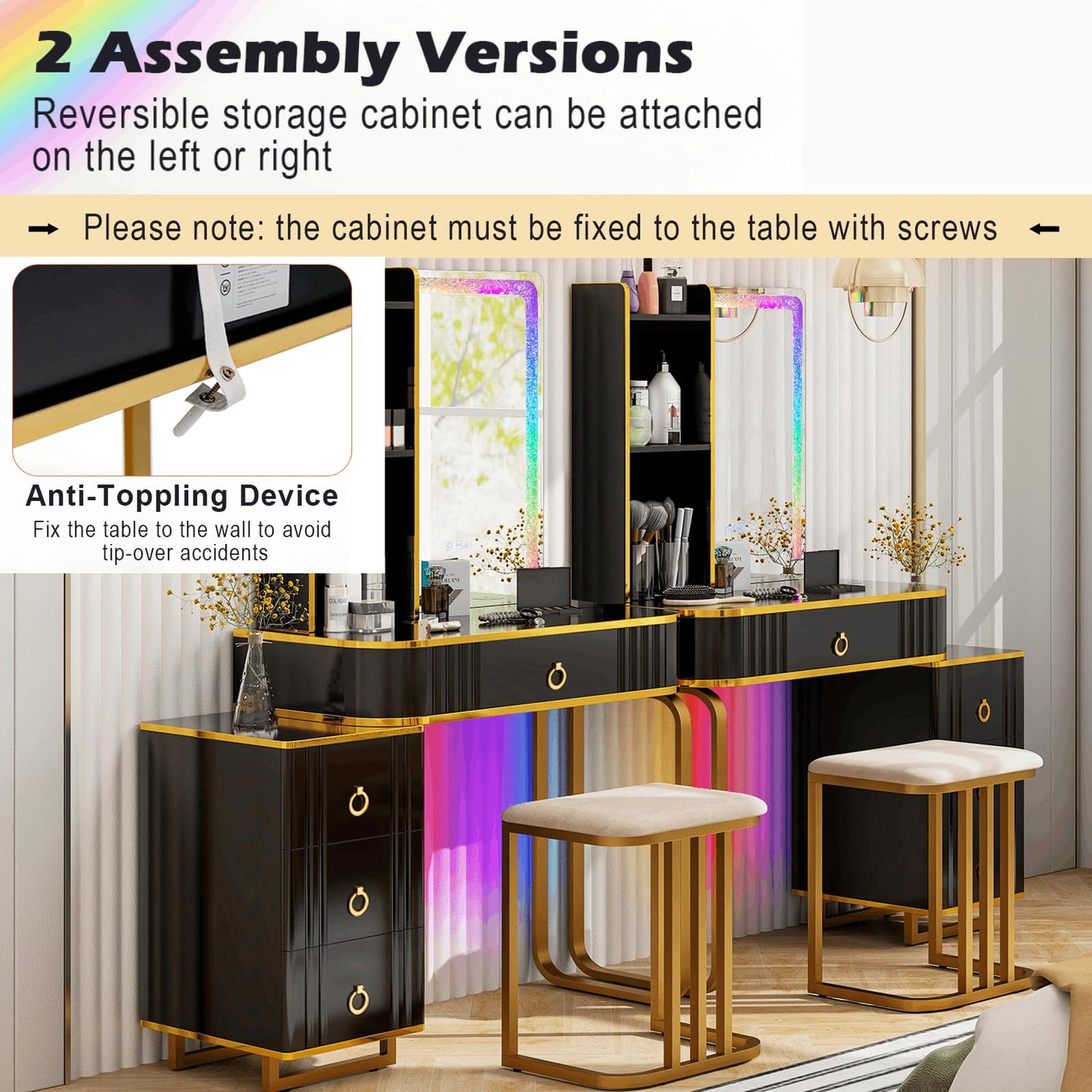 RGB LED Vanity Set with Mirror and Lights