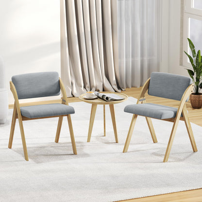Wooden Counter Dining Chairs with Linen Fabric Seat Set of 2