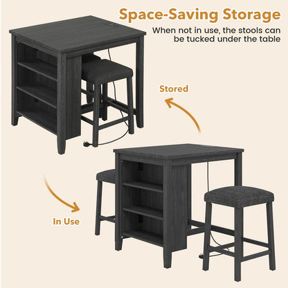 3 Piece Bar Table Set with Power Outlet, Dining Table