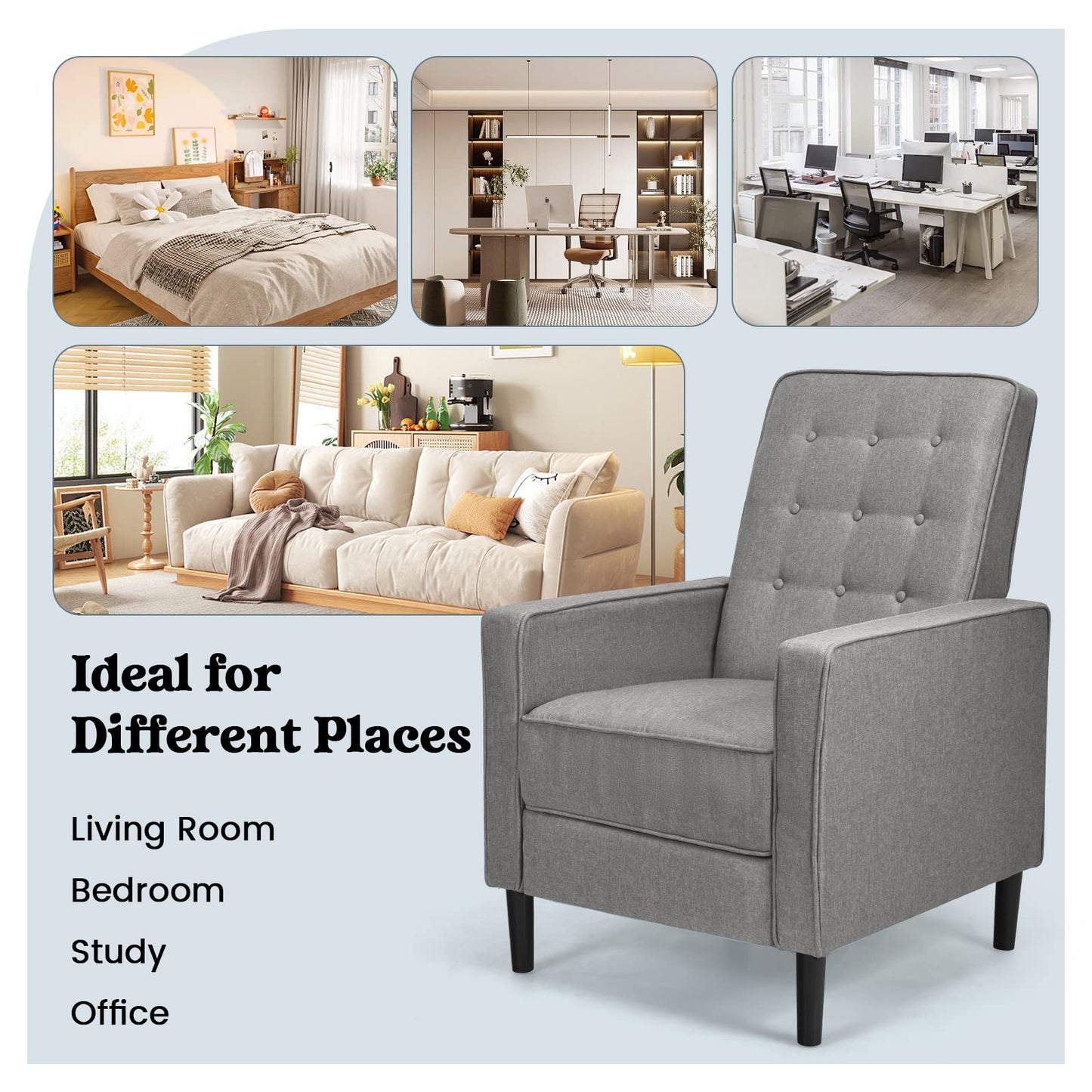 Giantex Accent Armchair, 3-Position Adjustable Sofa Chair Leisure Seat with Extendable Footrest