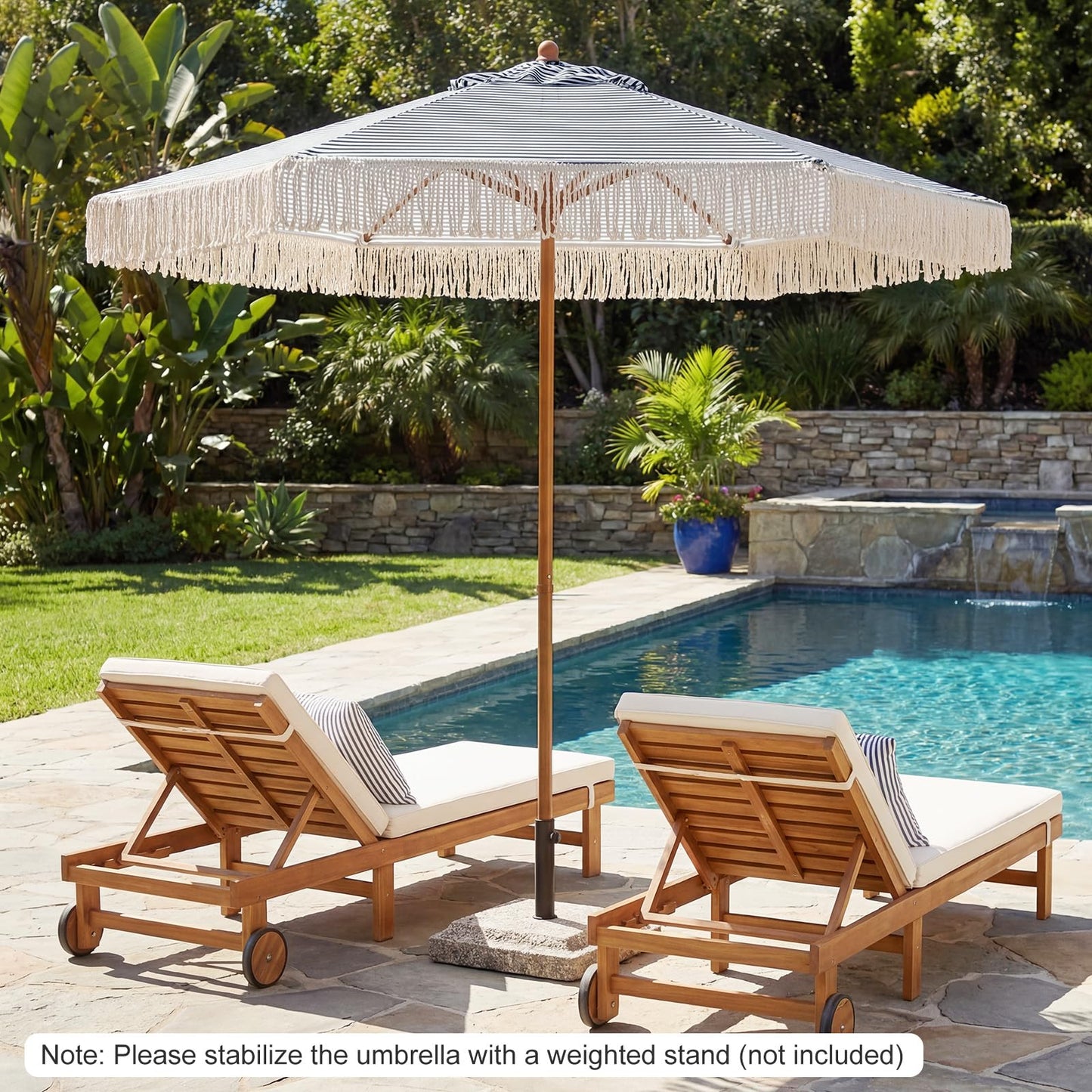 210cm/7ft Garden Parasols with Fringe, Sun Protection Sunshade Shelter