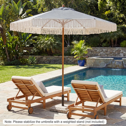 210cm/7ft Garden Parasols with Fringe, Sun Protection Sunshade Shelter
