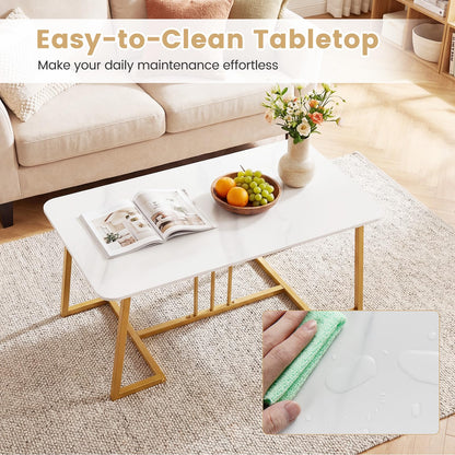 Coffee Table for Living Room, 90cm Marble Effect Center Table