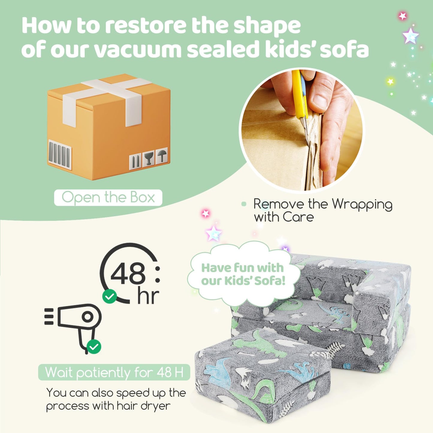 Toddler Play Couch with Machine Washable Cover and High-density Foam Filling