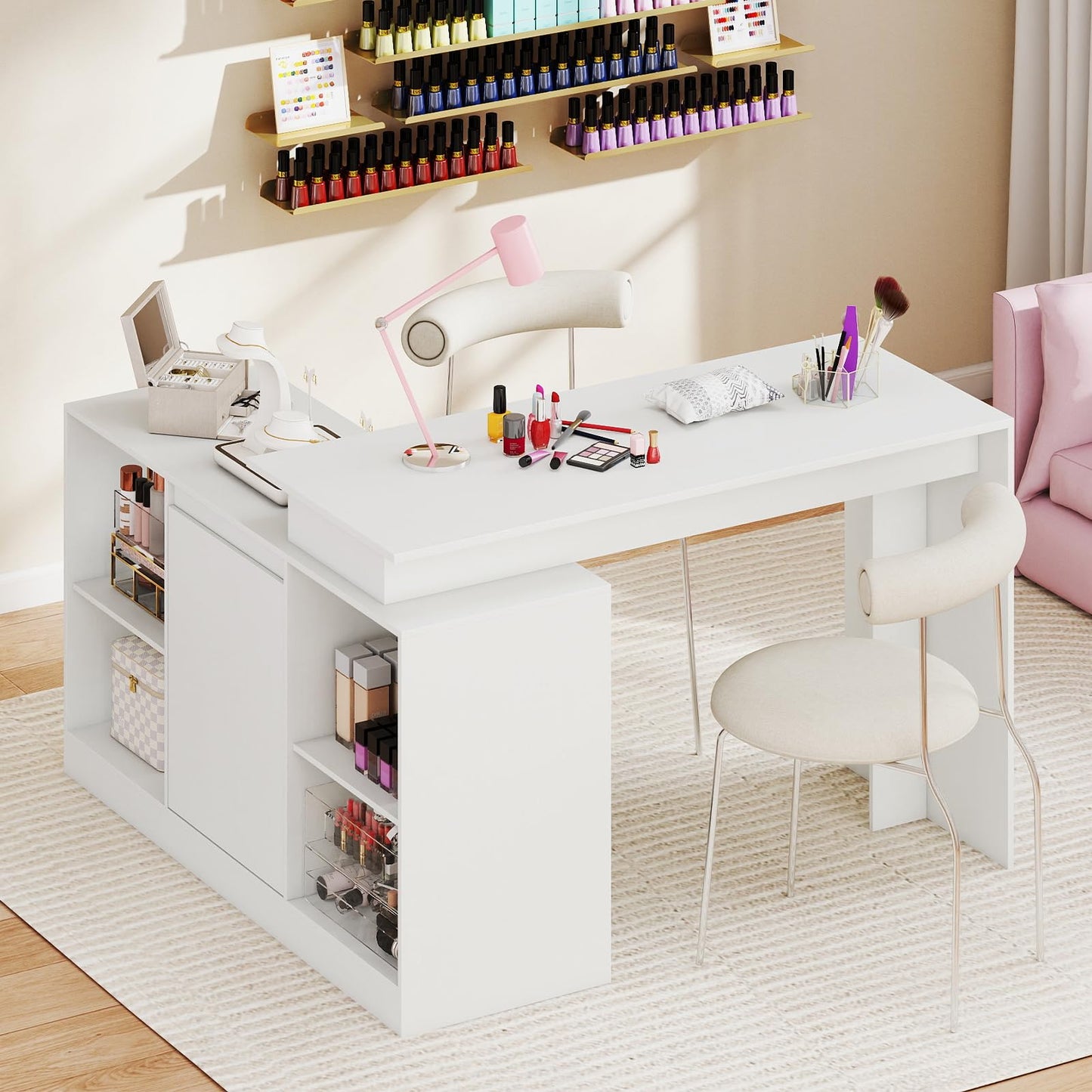 120CM Reversible Corner Writing Desk with 2-Way Cabinet