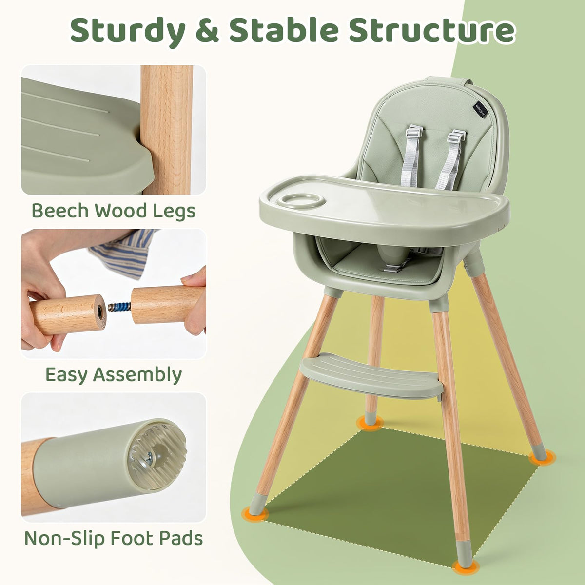 High Chair for Babies and Toddlers, for 6-36 Months