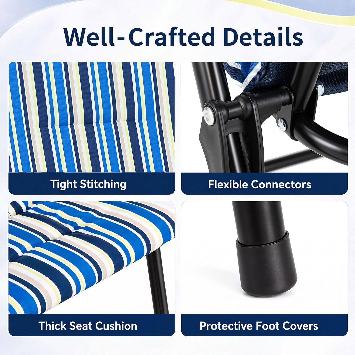 Set of 2 Foldable Beach Chairs, High Back Padded Camping Chairs