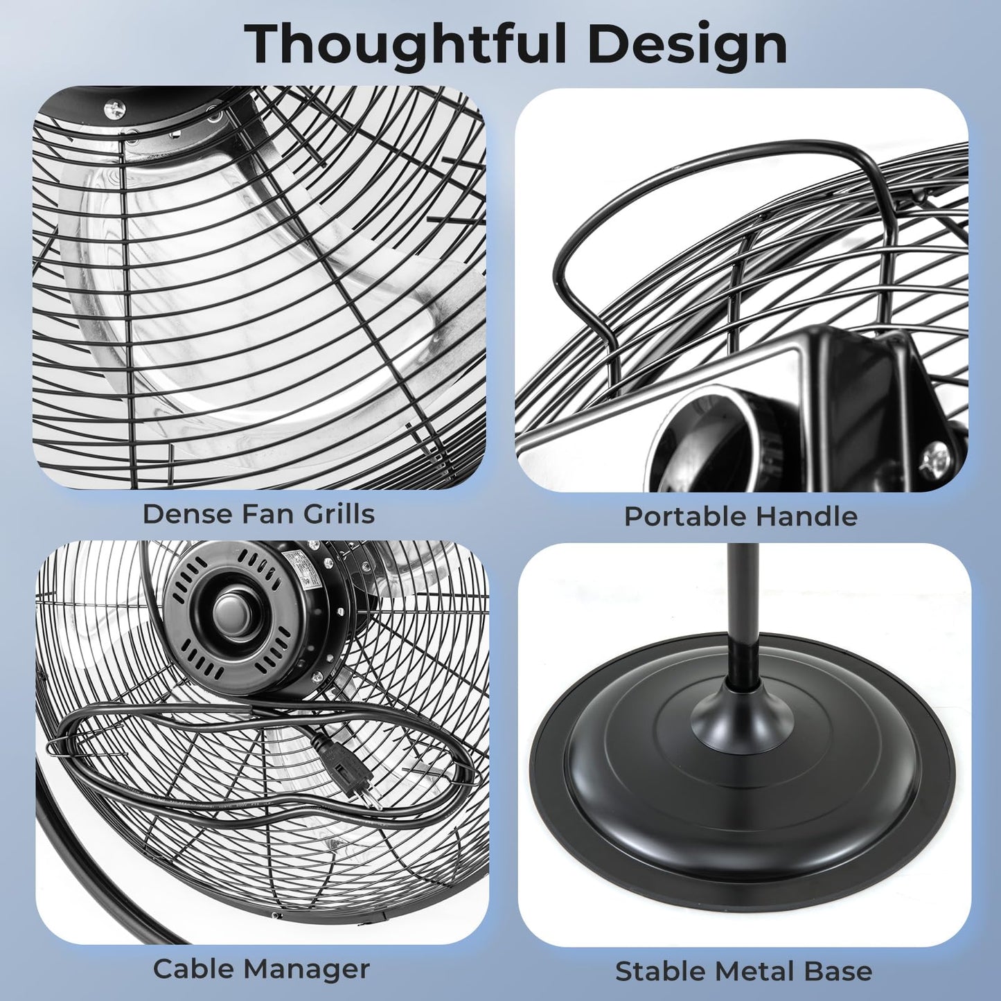 High Velocity Pedestal Fan Industrial Adjustable with 3 Speeds and 360° Tilt