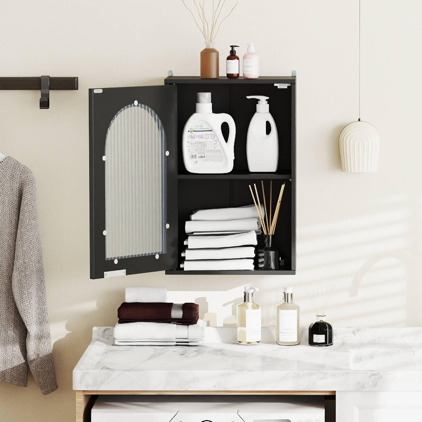 Bathroom Wall Cabinet, Wall-Mounted Wooden Storage Cupboard