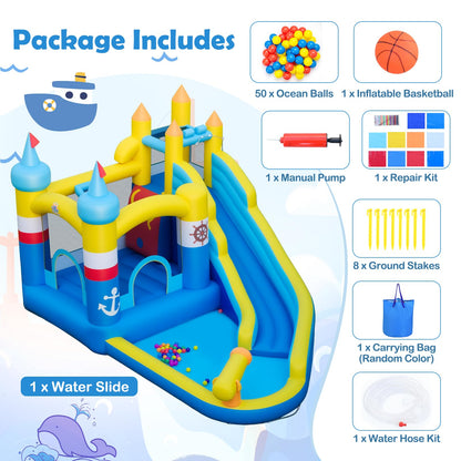 Inflatable Water Park, Kids Bouncy Castle with Slide, Splash Pool, Water Cannon, Climbing Wall