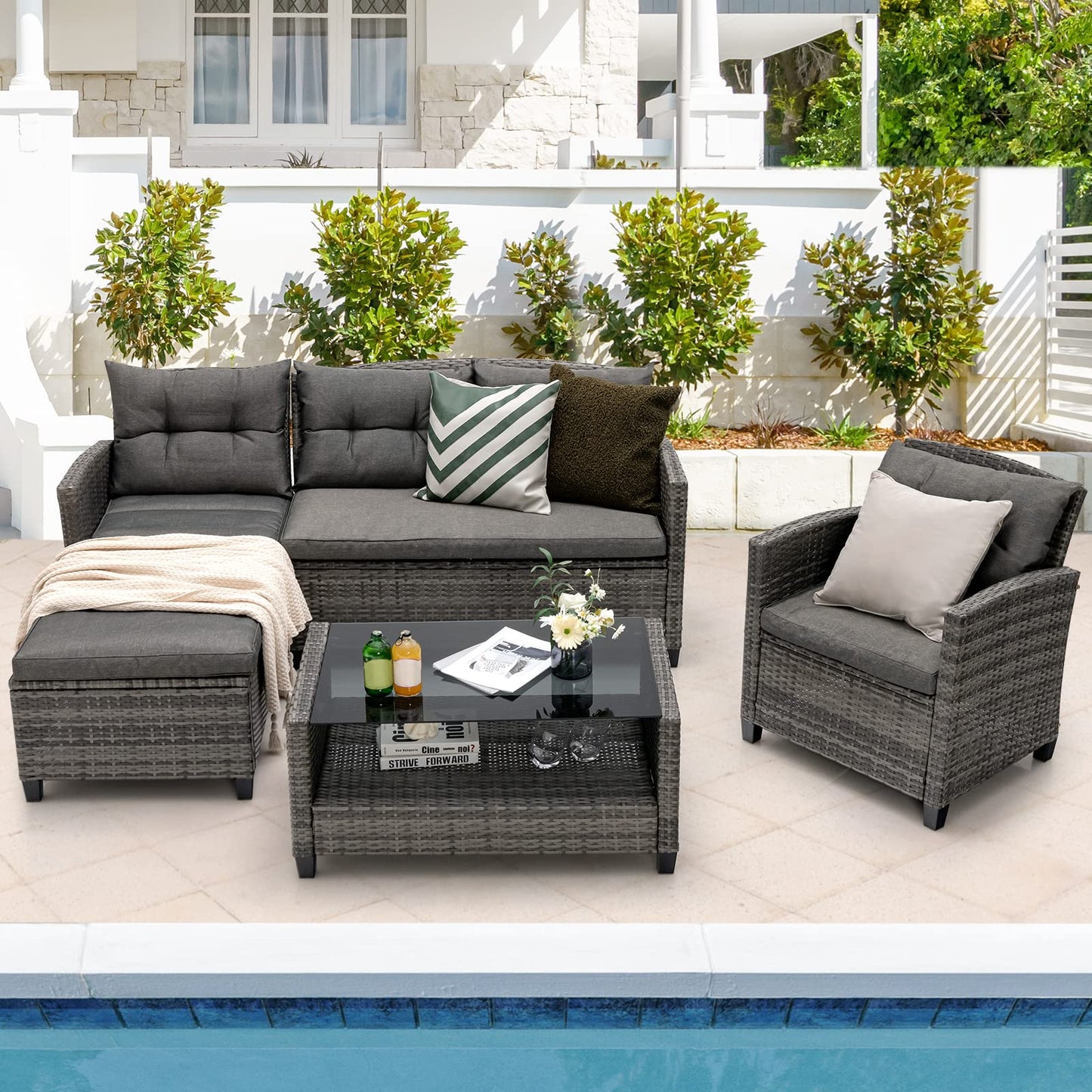 4-Piece All-Weather Outdoor Sectional L-shaped Sofa Set with Coffee Table