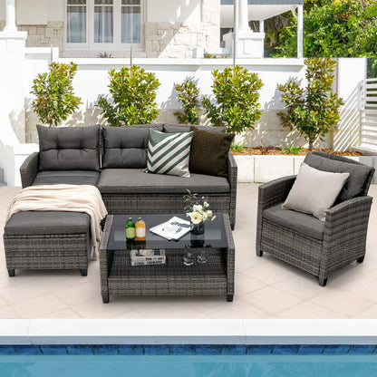 4-Piece All-Weather Outdoor Sectional L-shaped Sofa Set with Coffee Table