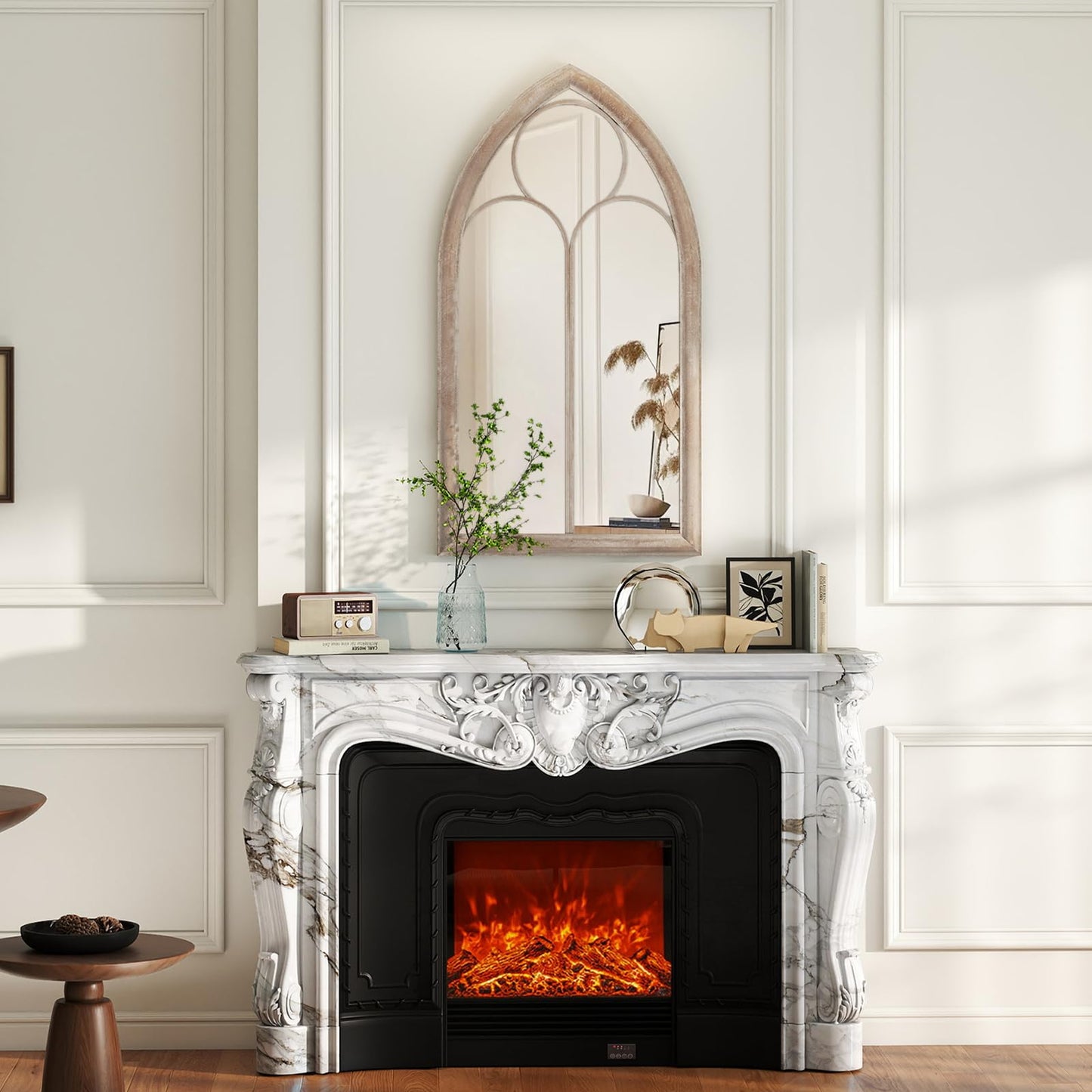 Farmhouse Window Pane Mirror Large Arched Wall Mounted Mirror with Metal Frame