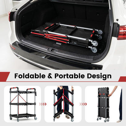 3-Tier Folding Utility Cart with 360° Swivel Wheels for Garage