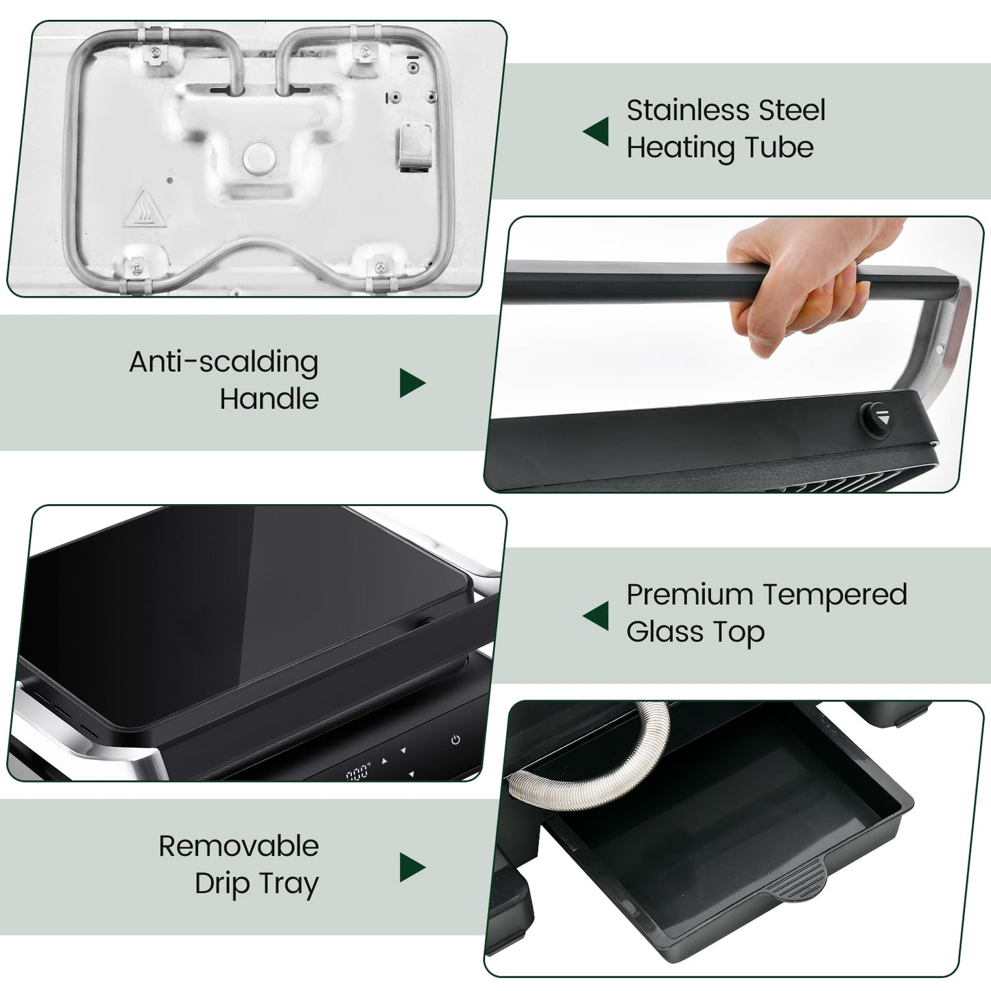 3 in 1 Indoor Grill with 180-degree Opening Design and 5 Auto Cooking Modes