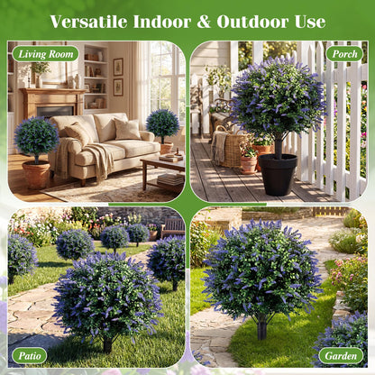 Set of 2 Artificial Topiary Ball Trees, Faux Shrub Bushes with Ground Spikes