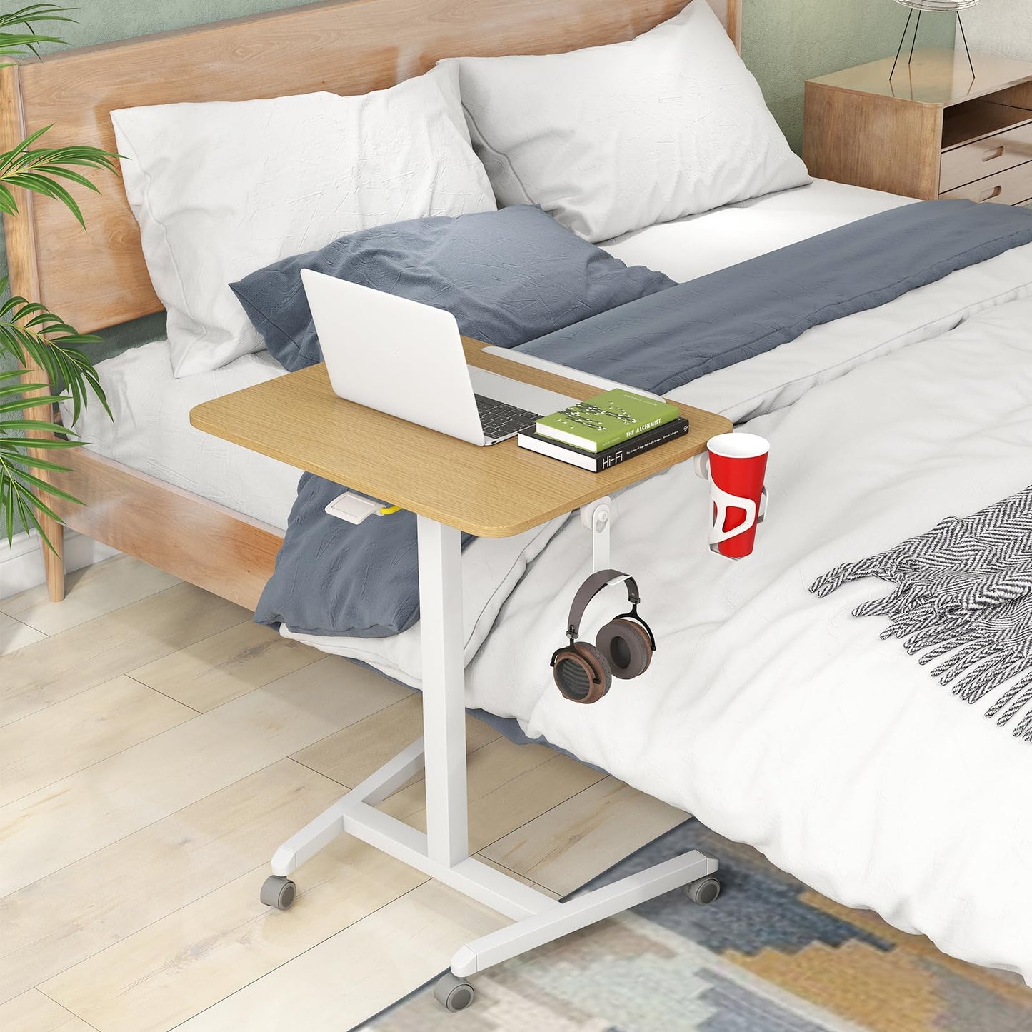 Foldable Mobile Standing Desk Portable Computer Workstation with Hook and Cup Holder