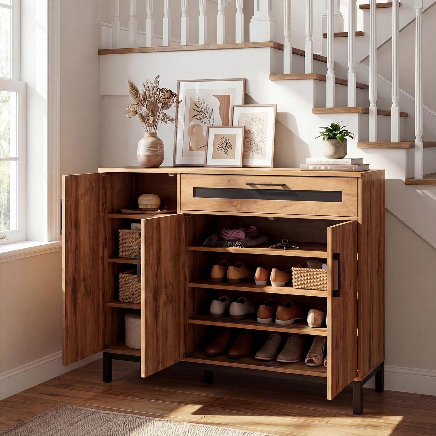 Storage Cabinet, Wooden Buffet Sideboard with Drawer, Doors, Removable Shelves