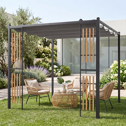 Outdoor Garden Pergola with 2 Slatted Screens for Courtyard