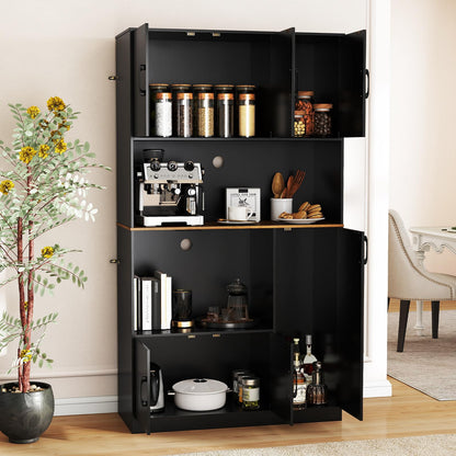180 cm Tall Pantry Cabinet with Power Outlet and Microwave Stand