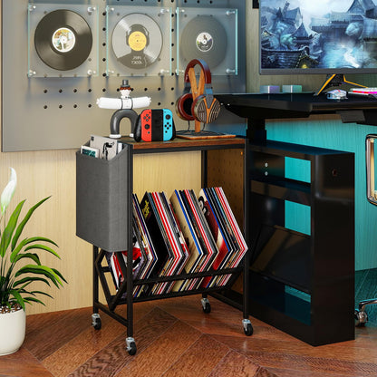 Record Player Stand, Rolling Turntable Stand End Sofa Side Table with Vinyl Shelf
