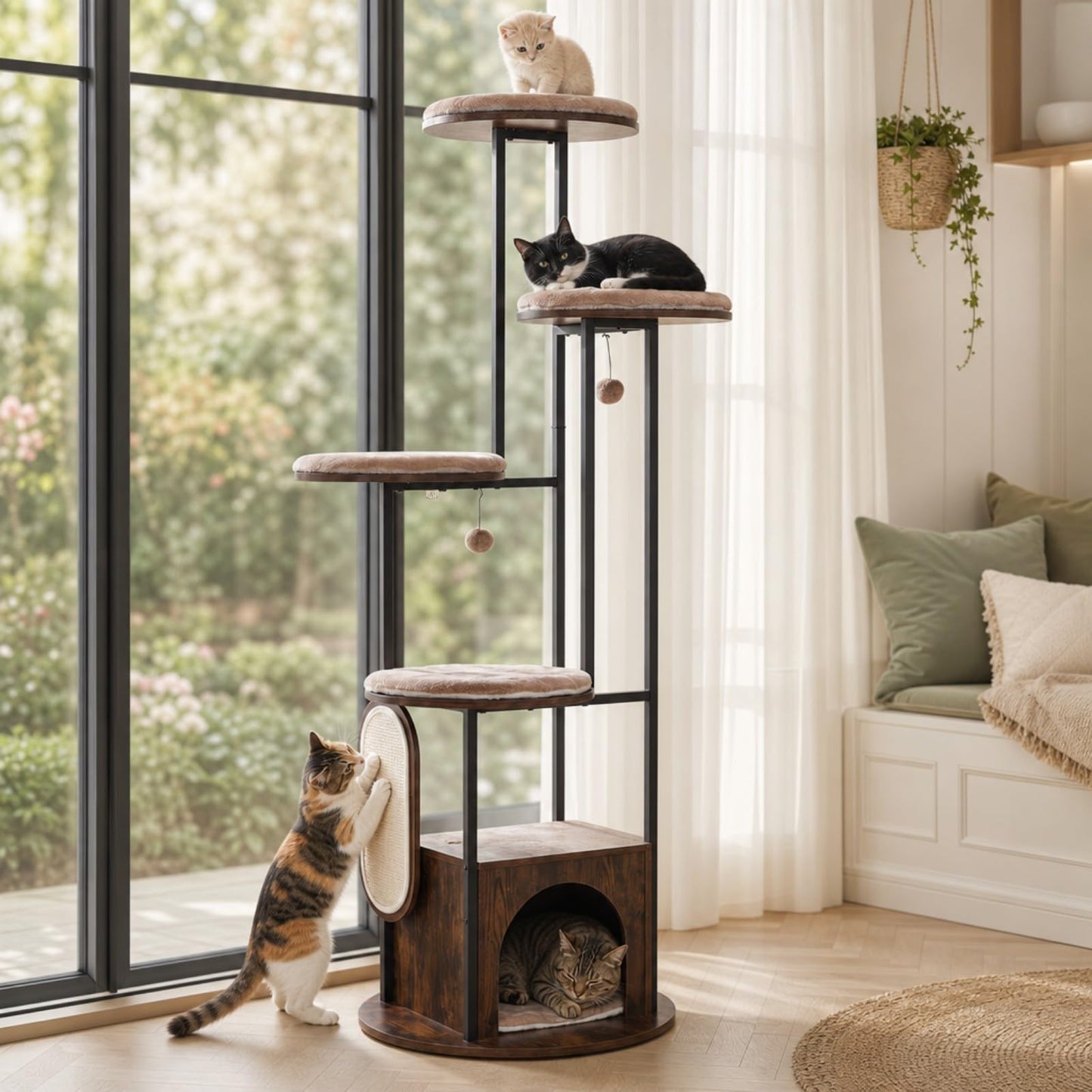 183cm Tall Multi-Level Cat Tree, Morden Cat Tower