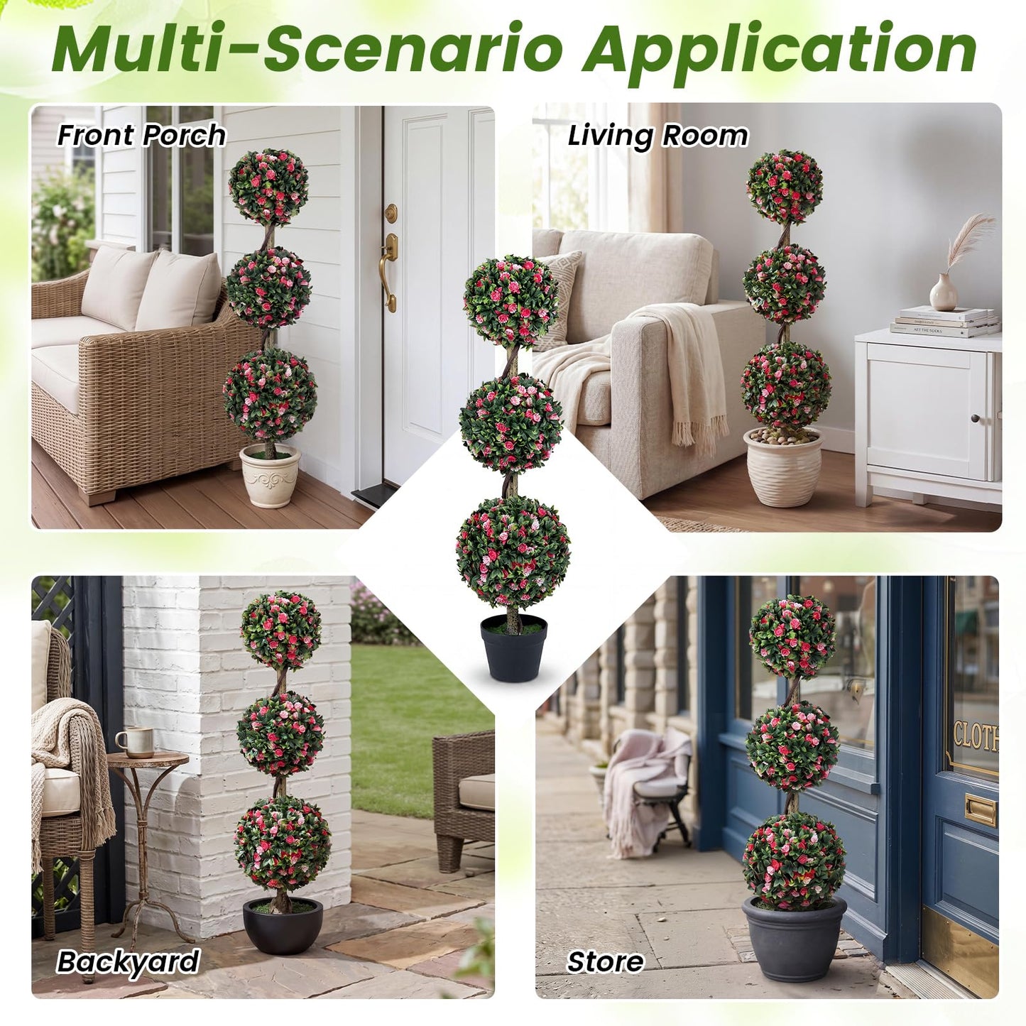 Artificial Rose Topiary Ball Tree, Ball Shaped Fake Plant