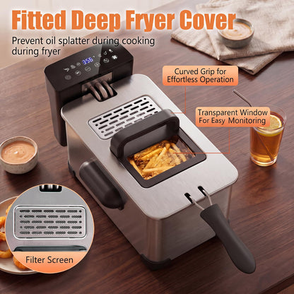 3L Electric Deep Fryer with LED Touch Screen and Viewing Window for Kitchen