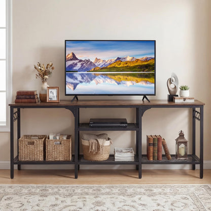 TV Unit for 65 Inch TVs, 140cm Industrial TV Stand Cabinet with Mesh Storage Shelves