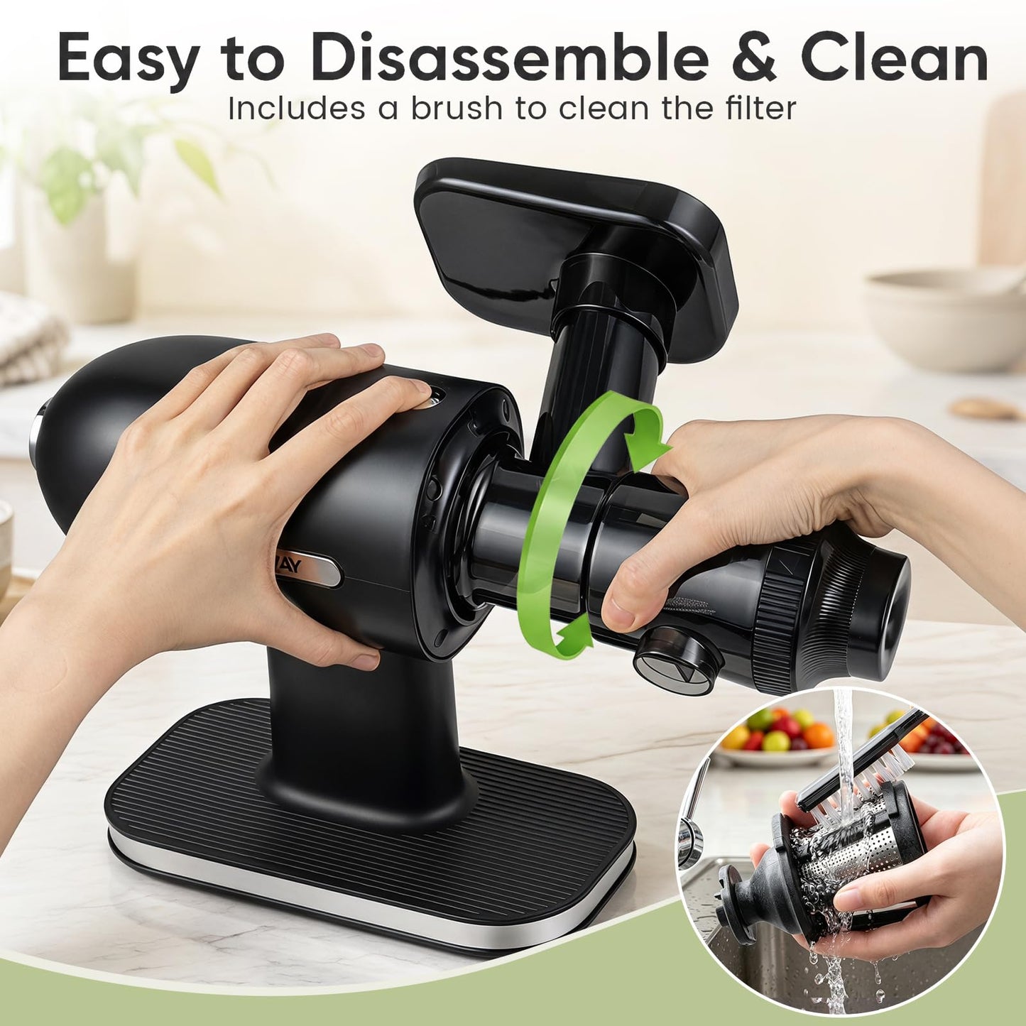 Cold Press Juicer Machine with Reverse Function, Pusher & Brush