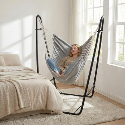 Hammock Chair with Stand, Heavy Duty Metal Frame Swing Chair with Side Pocket